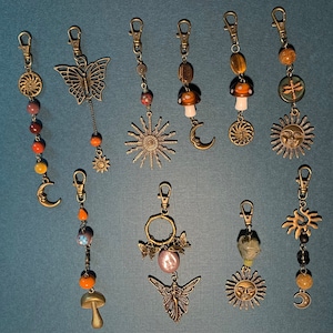 Handmade Sun Moon and Fairy Antique Bronze Swivel Clasp Glass Bead Crystal Keychain Single