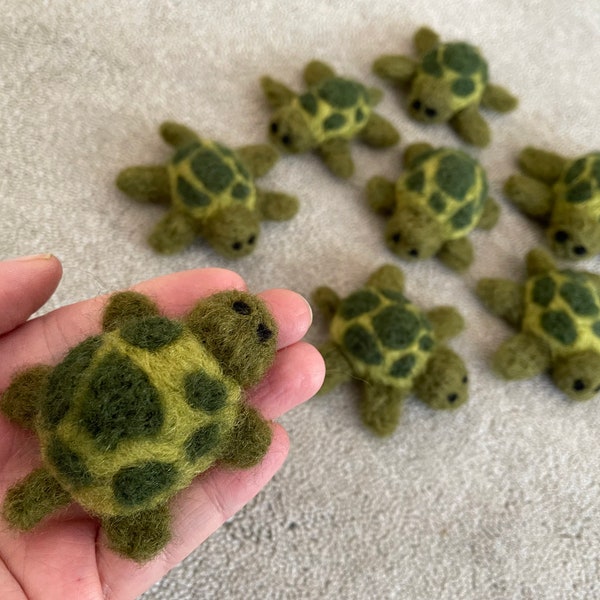 Tiny green turtle wool art needle felted.  Great for sensory bins and craft projects or as a gift for turtle lovers, nature inspired decor