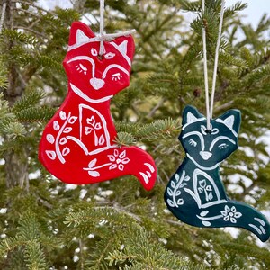 Pair or set of 7 Nordic Christmas decorations handmade with clay then hand painted ornaments festive Scandinavian folk art Nala horse Decor Fox