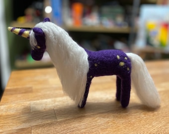 Beautiful unicorn  soft sculpture needle felted with wool, magical, mystical, mythical, fantasy doll toy