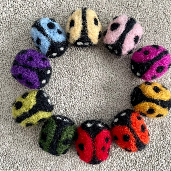 Cute little ladybug needle felted wool garden decor, many colours about 1 inch big.  Great gift or additions to craft projects and wreaths