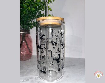 Cute Ghost Cat Glass Cup | Cat Glass | Ghost Cat | Halloween Cup | Libbey Glass | Glass Can | Fall Coffee Glass | Libby
