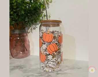 Pumpkin Glass Cup | Halloween Cup | Libbey Glass | Glass Can | Fall Coffee Glass | Libby
