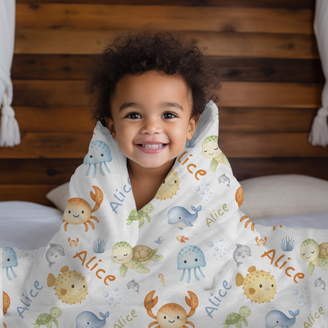 Personalized Sea Animals Baby Blanket Nursery Decor Under the Sea Theme ...
