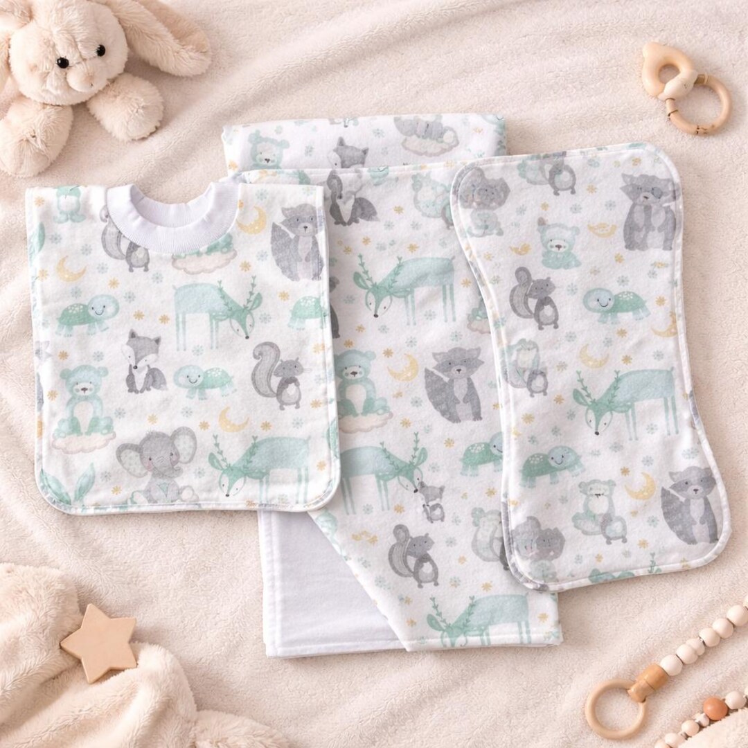 Flannel Baby Receiving Blanket Pullover Bib & Burp Cloth Gift Set ...