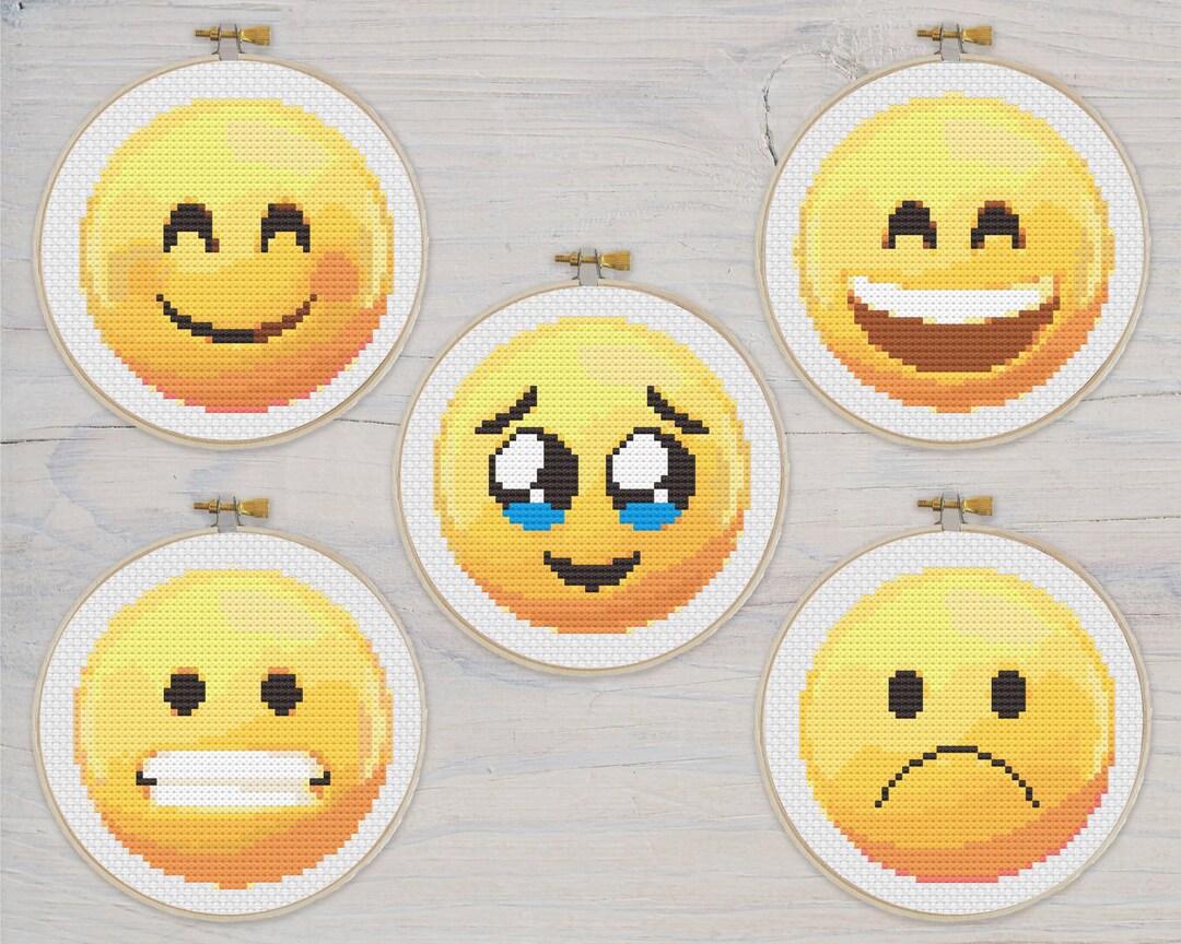 Cross Stitch Pattern Emojis - Set 4 - Collection of 5 Emojis - Counted ...
