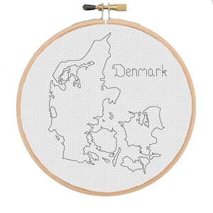 Kreuzstichmuster Dänemark Kreuzstichmuster Landkarte Kreuzstichmuster Stickmuster Vorlage für 15 cm Stickrahmen