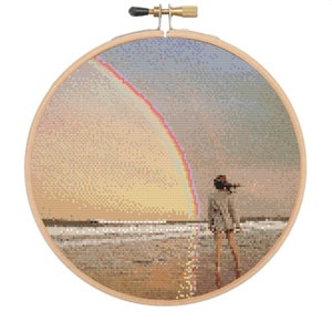 Rainbow Beach Cross Stitch Pattern: Girl on Shore (PDF Pattern)