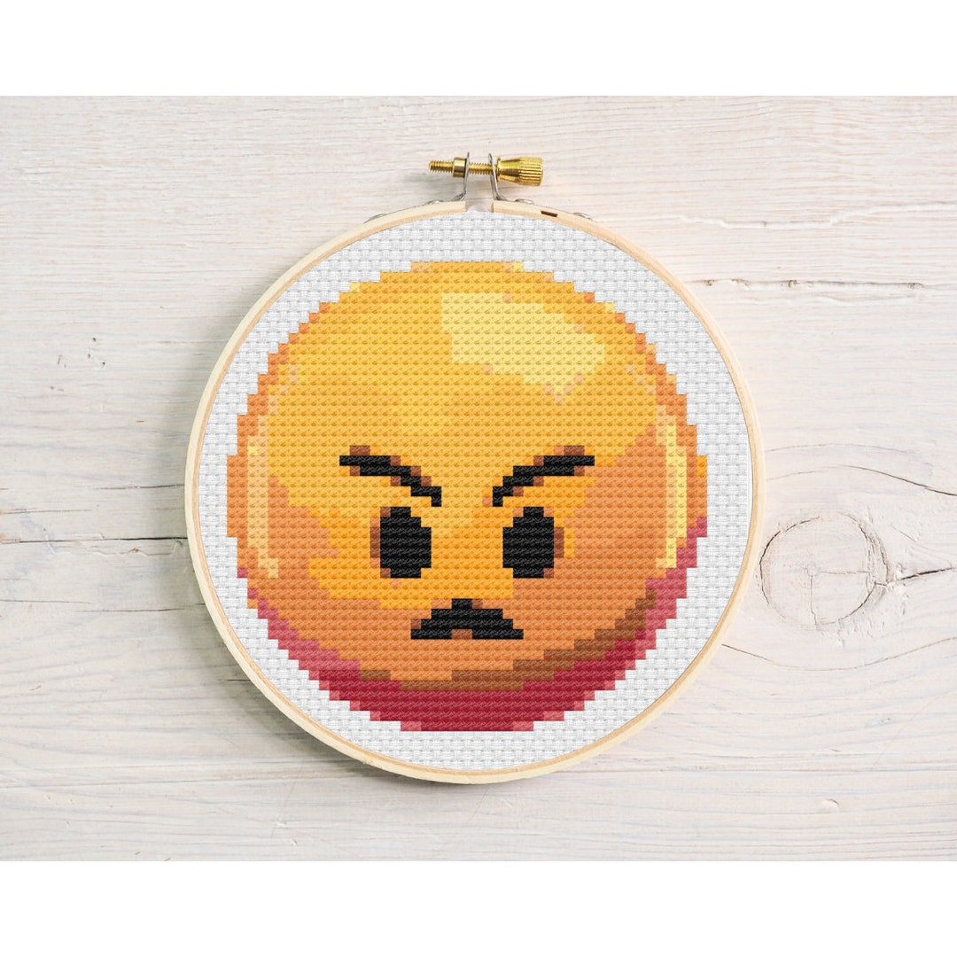 Cross Stitch Pattern Emoji - Furious Emoji - Funny Cross Stitch Pattern ...
