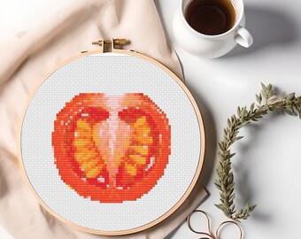 Tomato Cross Stitch Pattern: Vegetable Food Embroidery (PDF Pattern)