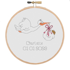 Cross stitch pattern newborn baby Cross stitch pattern baby Cross stitch pattern the stork Alphabet font numbers font Instant download PDF
