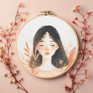 Cross stitch pattern woman - Chinese - Botanical - Counted cross stitch - Instant download pdf