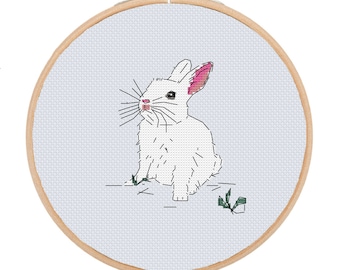Bunny Cross Stitch Pattern, Modern DIY Embroidery (PDF Download)
