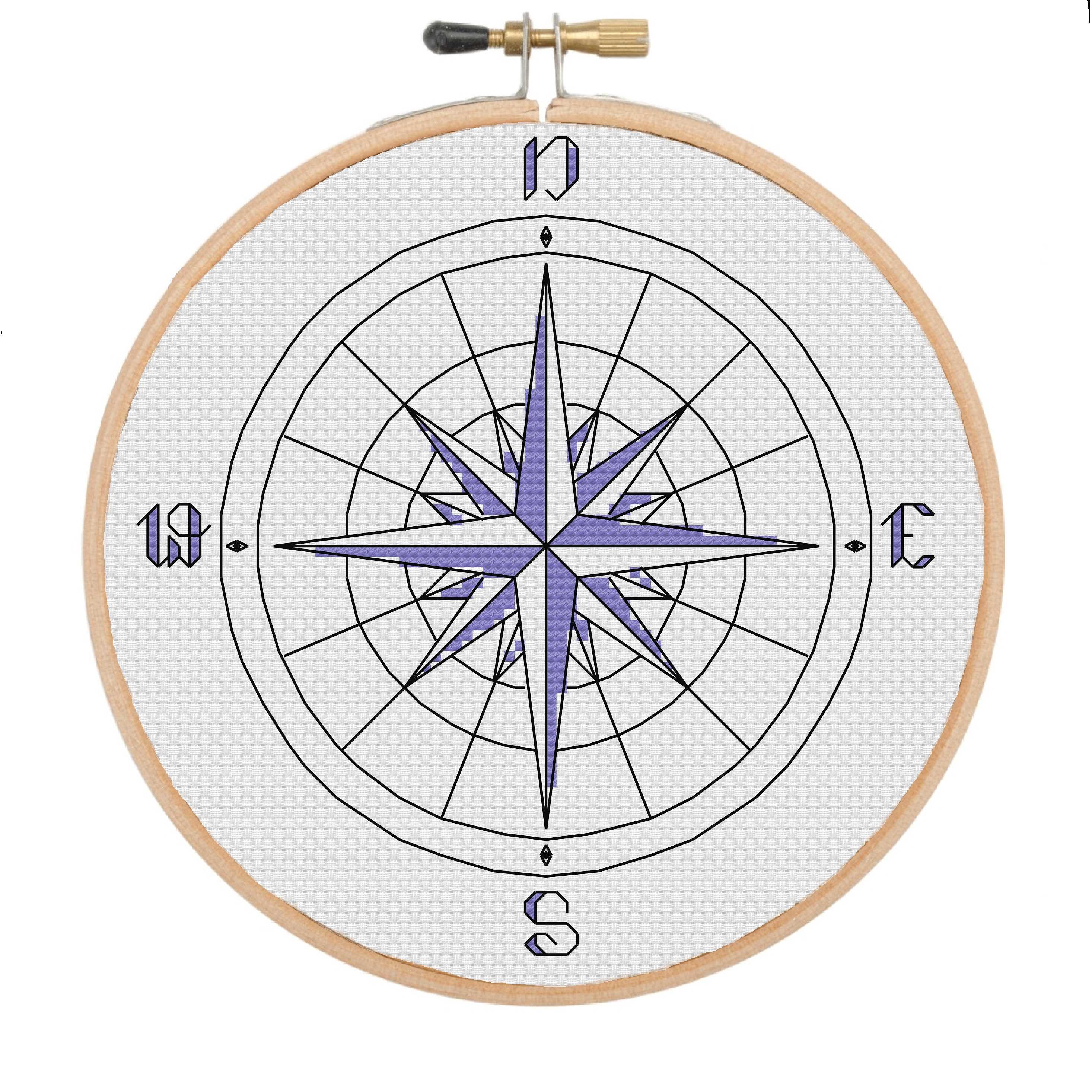 Compass Rose Cross Stitch Pattern Instant Download Simple 