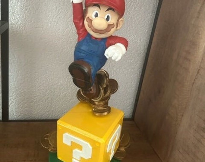 mario bros 50cm on a mario block painted by hand