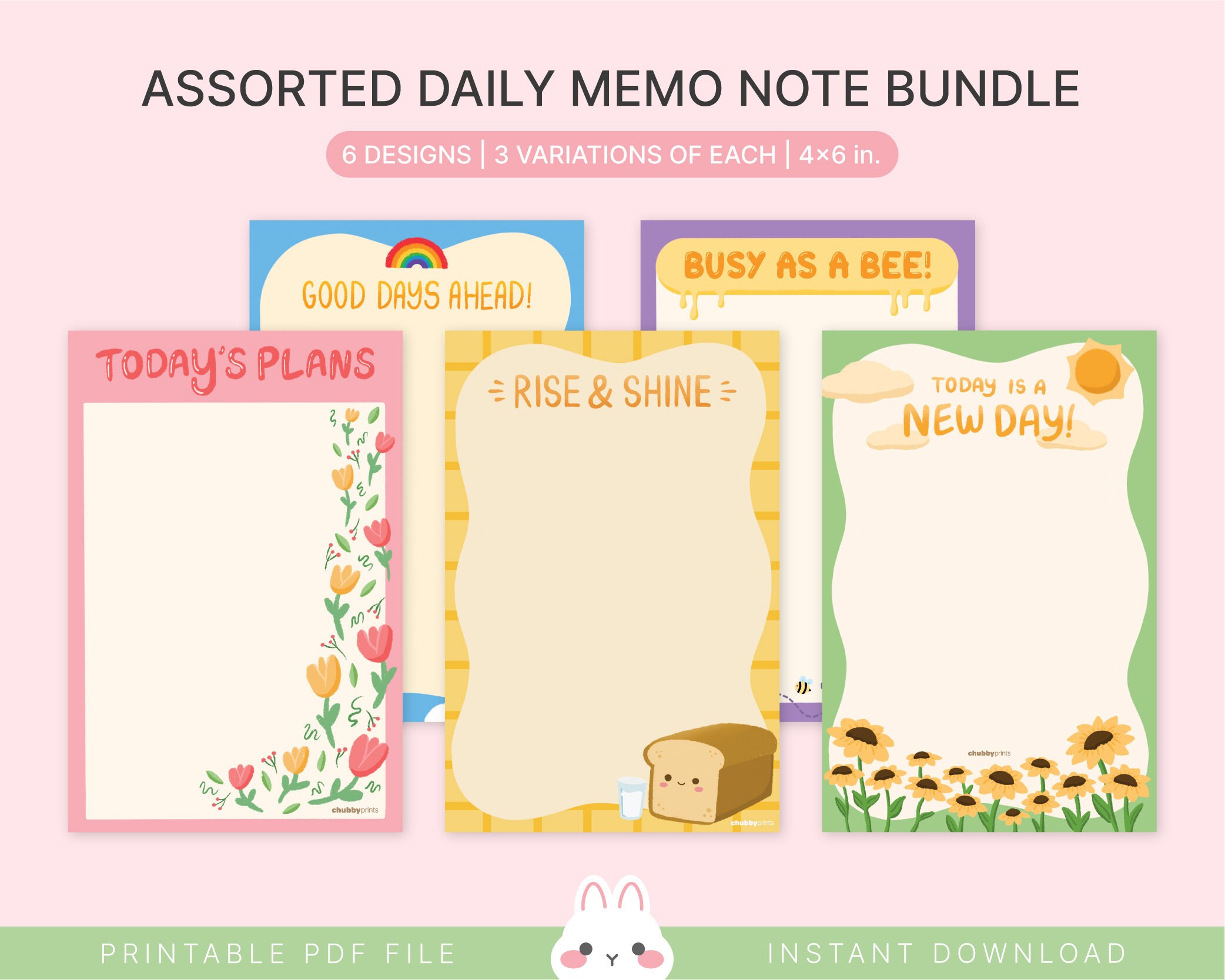 Instant Download Printable 4 X 6 Note Pad Memos, Multiple Themes, Cute  Planner Bundle for Productivity , Ready to Print, 4x6 Sizes - Etsy
