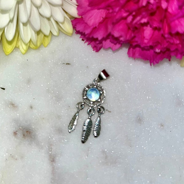 Aquamarine Dream Catcher Pendant - Handcrafted Boho-Chic Necklace with Serene Vibes - Crystal Pendant
