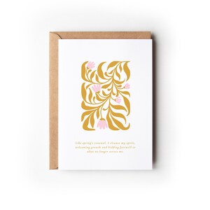 Tarjeta de felicitación imprimible con mensaje inspirador, minimalista, con motivos florales en rosa, inspirada en Matisse. Descarga digital instantánea. Tarjeta plegada de 5 x 7