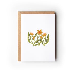 Biglietto di auguri ispirato a Matisse con fiori di narciso astratto / Biglietto di auguri per tutte le occasioni / Download digitale istantaneo / Biglietto piegato 5x7