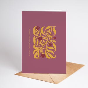 Tarjeta de felicitación imprimible con mensaje inspirador inspirado en Matisse con motivos florales abstractos modernos, descarga digital instantánea, tarjeta plegada de 5 x 7