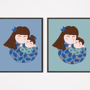 Mom and Daughter Mom and Son,Gallery Wall Art Set of 2,Mom Birthday Gift,Wall Decor Nursery,Girl Room Decor,Family Portrait,Digital Download image 5