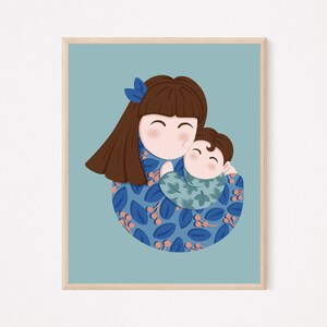 Mom and Daughter Mom and Son,Gallery Wall Art Set of 2,Mom Birthday Gift,Wall Decor Nursery,Girl Room Decor,Family Portrait,Digital Download image 7