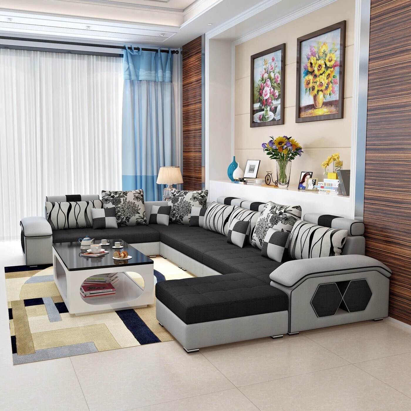 12 Seater L shaped Sectional Sofa With Ottoman and Center Table