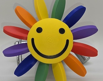 Hitch Spinner - Spinning Rainbow Smiley Flower - For 2 inch Hitch