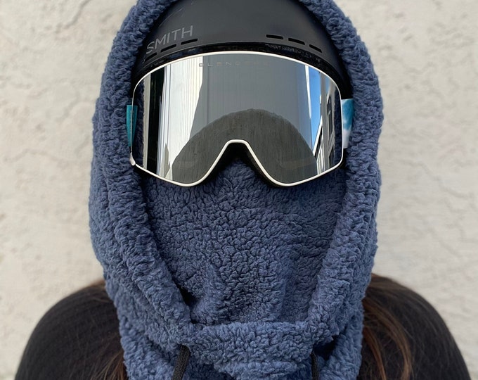 Blue Sherpa Ski Hood Fits Over the Helmet, Fleece Hood, Balaclava, Snowboard Hood, Snood Etsy