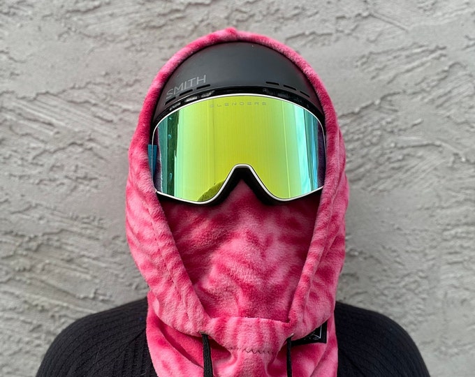 Pink Tie Dye Hood Fits Over the Helmet, Fleece Hood, Balaclava