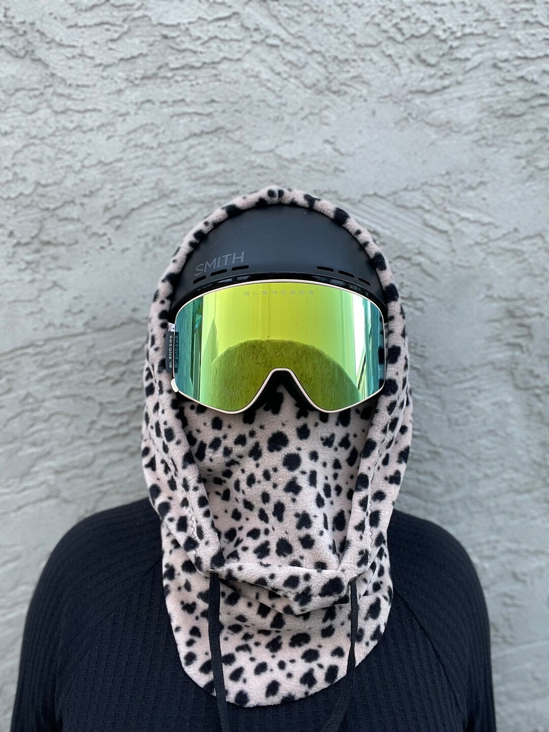 Black Spots Ski Hood Fits Over the Helmet, Fleece Hood, Balaclava