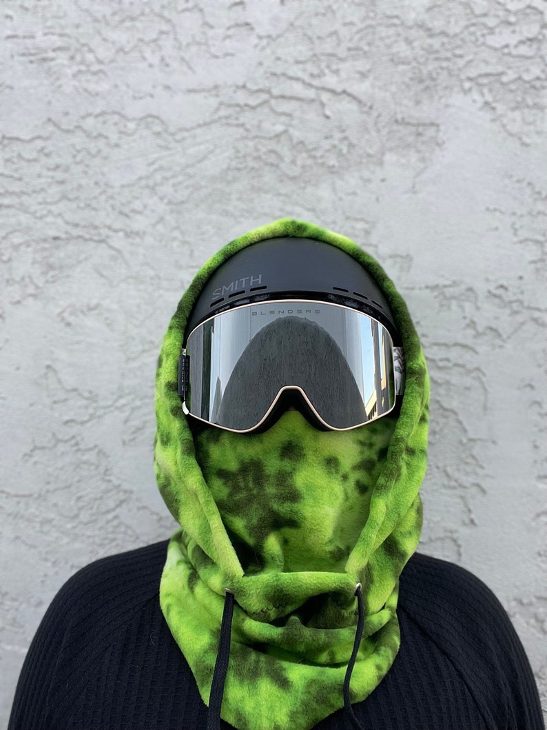 Green Blotch Ski Hood Fits Over the Helmet, Fleece Hood, Balaclava
