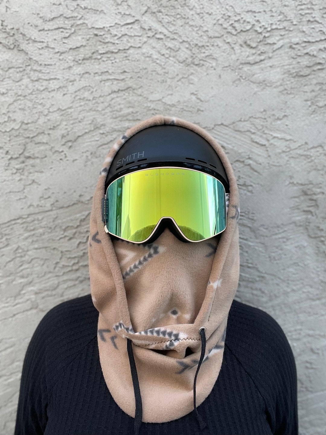 Tan Aztec Ski Hood Fits Over the Helmet, Fleece Hood, Balaclava