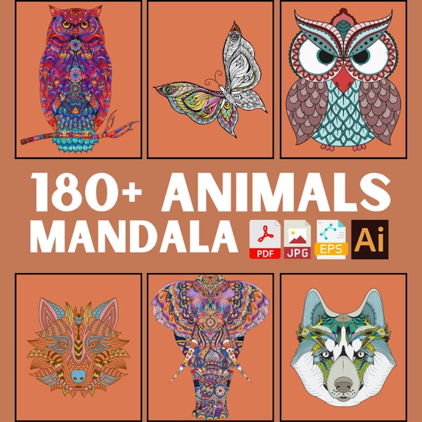 180+ Animal Mandala Coloring Pages, Printable Coloring Pages, Adult Mandala Coloring Book, Mandala Pattern, Relaxing Coloring