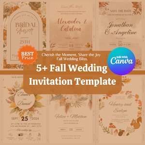 5+ Fall Wedding Invitation Template, Rustic Autumn Flowers and Foliage, Bohemian Fall Wedding Invitation Digital Download Wedding Invitation