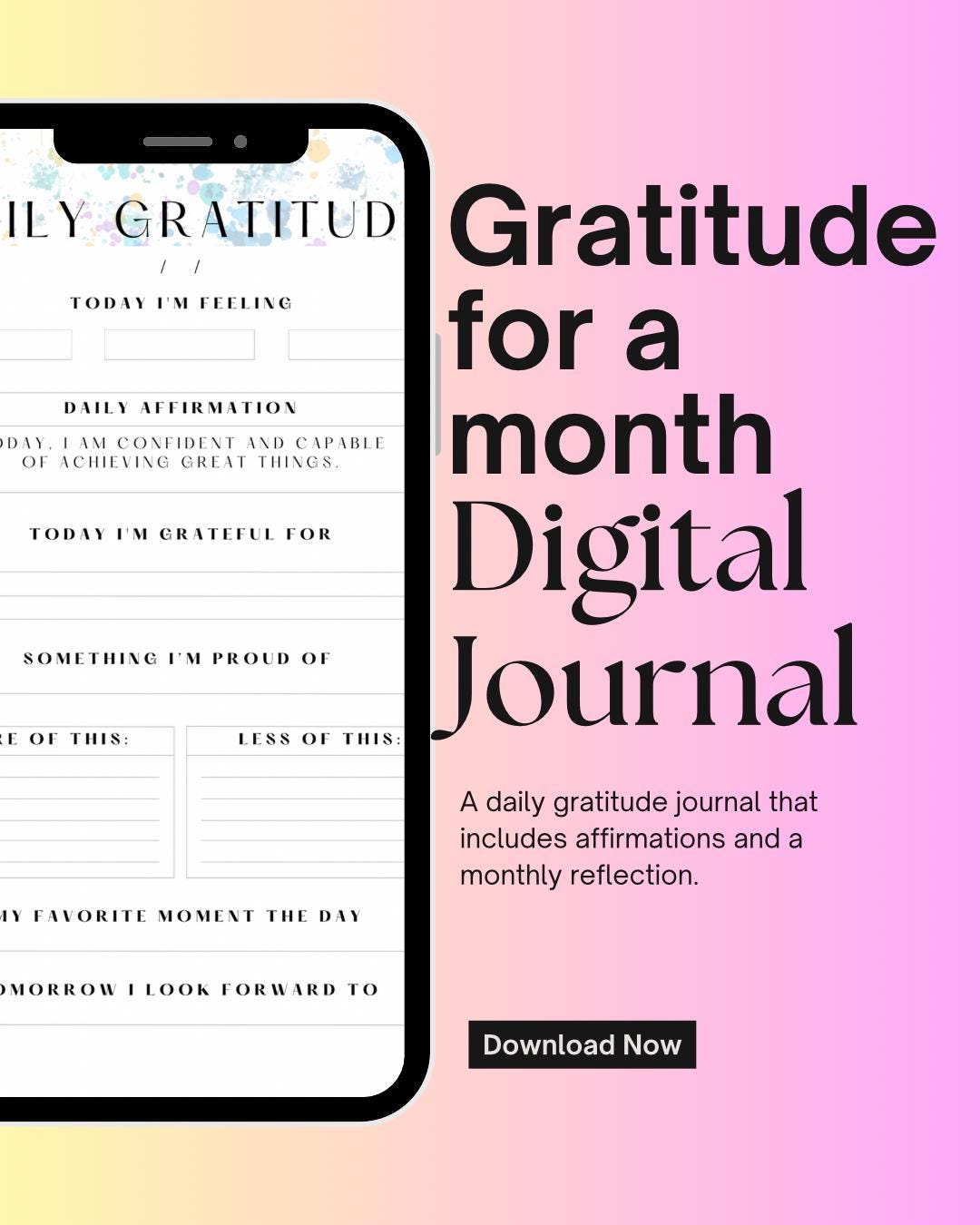 Digital Gratitude Journal | Printable Daily Affirmations Mindfulness ...