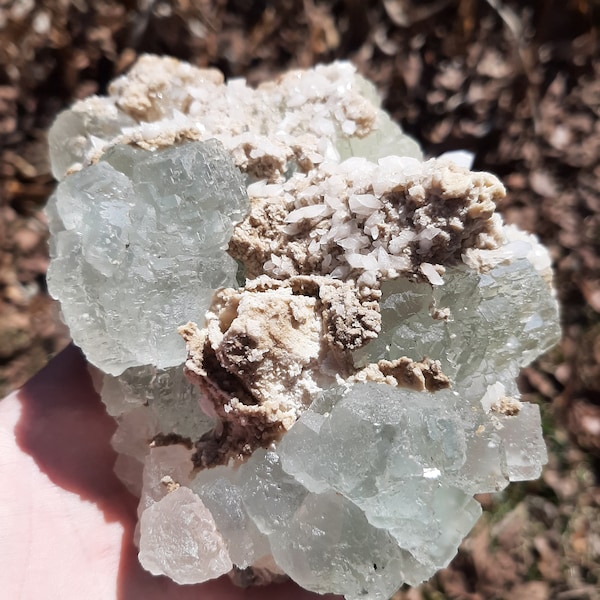 Green Fluorite with Dogtooth Calcite
