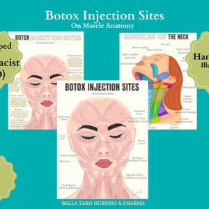 May include: Four-page PDF guide with hand-drawn illustrations showing Botox injection sites on the face and neck. Developed by a pharmacist (PhD).