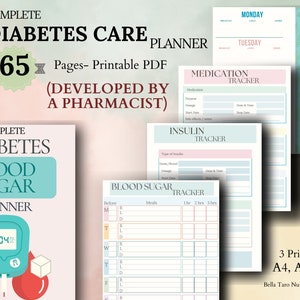 Diabetes Care Planner Printable, Blood Sugar Tracker, Medical Log, Blood Sugar Log, Insulin Log for Type 1 or 2 Diabetes, Health Tracker PDF
