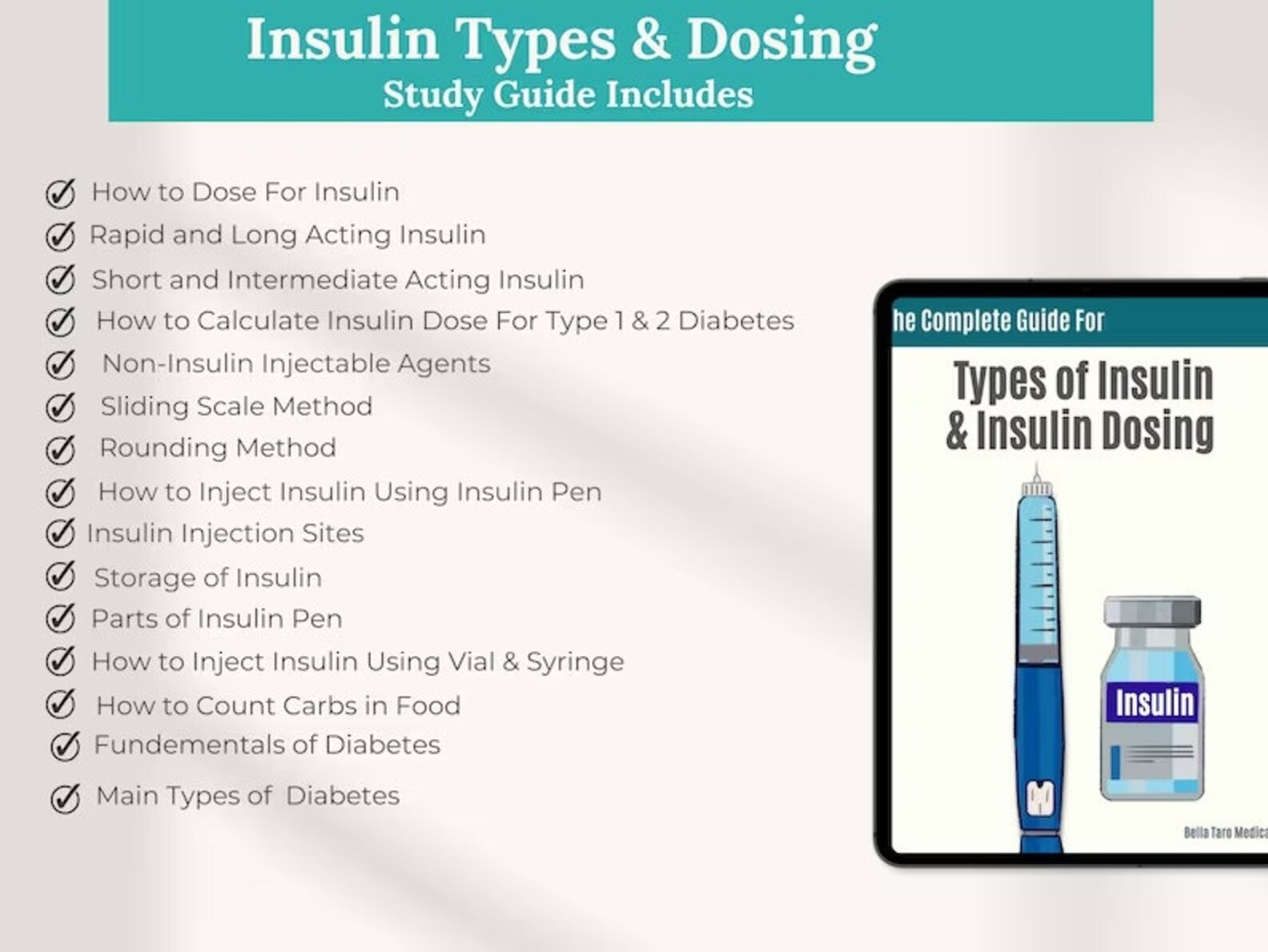 Insulin Dosing and Injection Study Guide, Pharmacology, Hand-drawn ...