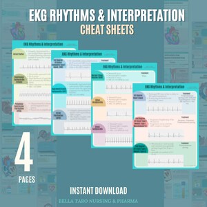 EKG Rhythms & Interpretation Cheat Sheets | EKG Arrhythmias | ECG | Nursing Students Study Notes | EkG for Paramedics | Nursing School