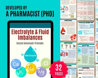 Paquete sobre desequilibrios de líquidos y electrolitos: Guía de estudio para enfermería / Resumen de enfermería / Consejos de estudio / Apuntes para la escuela de enfermería / Preparación para el NCLEX / PDF