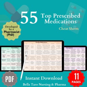 Medicamentos recetados con frecuencia / Hoja de referencia sobre farmacología / Apuntes de la escuela de enfermería / Estudiante de enfermería / Lista de medicamentos de enfermería / Estudio de medicamentos