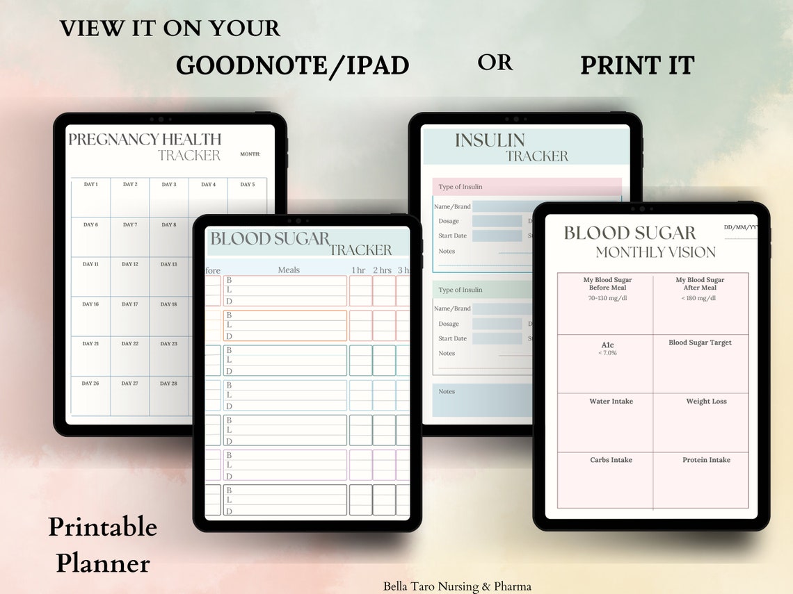 Diabetes Care Planner Printable, Blood Sugar Tracker, Medical Log ...