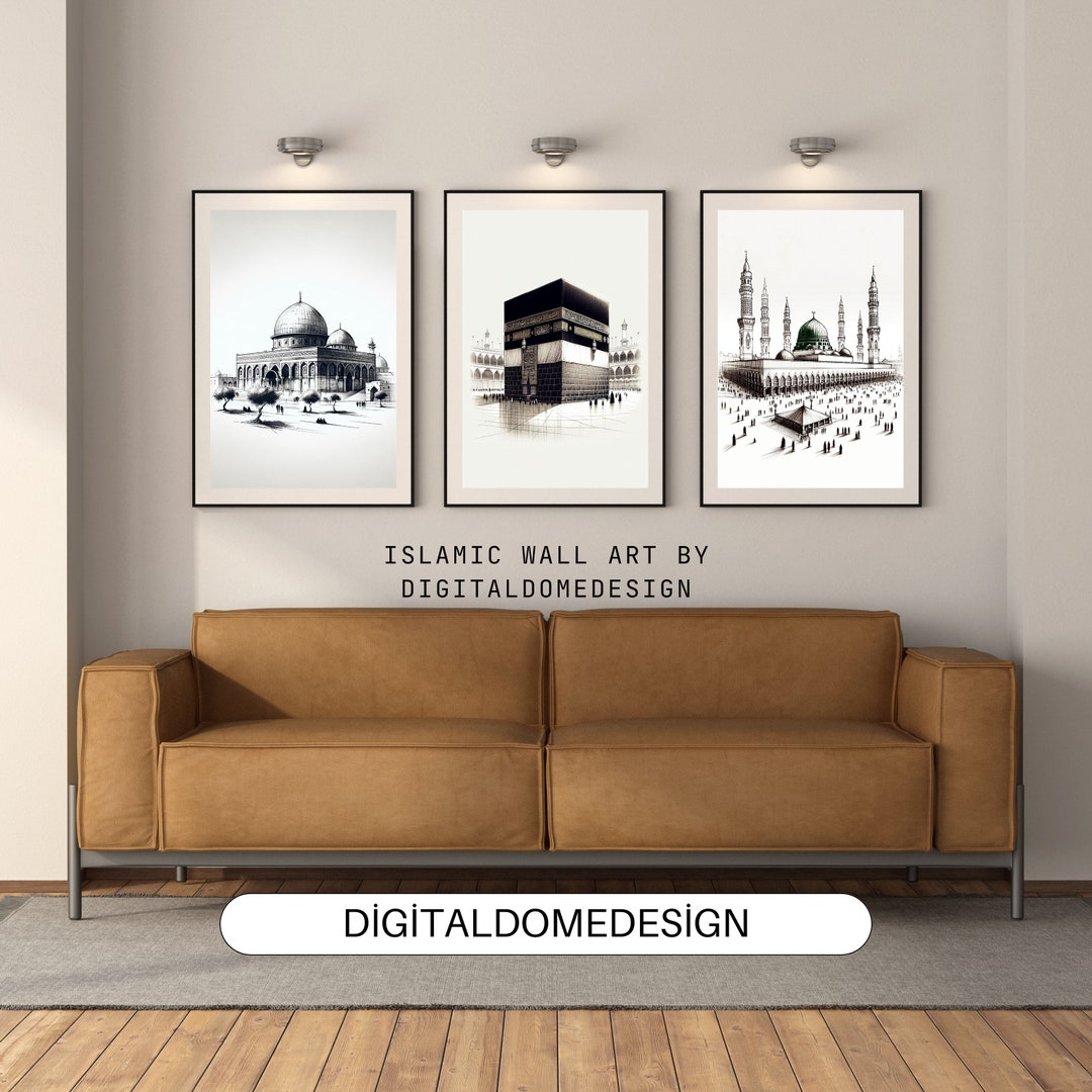 Tableau Mural 3D - Monuments Islamiques (Kaaba, Masjid An-Nabawi, Al-Aqsa) - Neuf