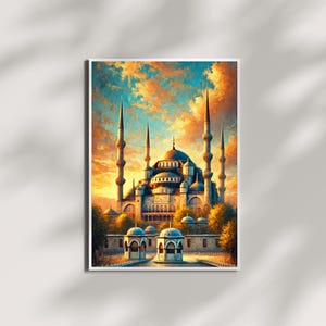 Arte mural de la Mezquita Azul - Impresión de arquitectura islámica de Estambul del Sultán Ahmed / Póster de la Mezquita Turca - Descarga digital - Impresión islámica