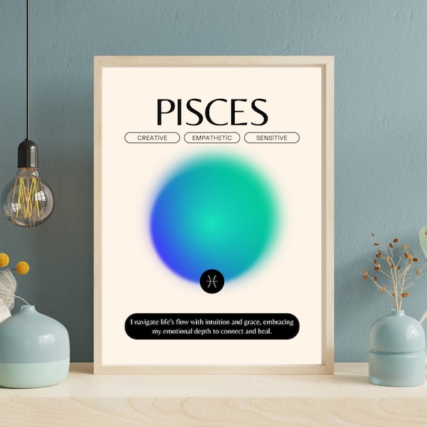 Digital Pisces Affirmation Art: Navigating Life with Intuition, Grace,  Healing - Embrace Emotional Depth & Connection, Digital aura poster