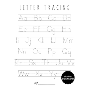 Alfabet traceren, alfabet werkblad, letter traceren, werkblad traceren, alfabet afdrukbaar