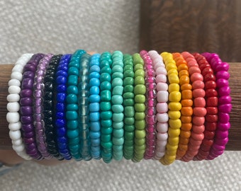Adjustable Seed Bead Bracelet: Colorful Wax Cord Bracelet