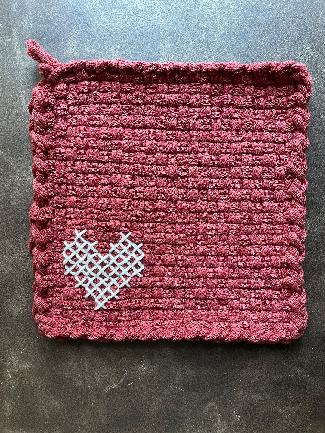 Potholders set of 2, Handmade, Loomed, Stitched, Embroidered, Heart Etsy